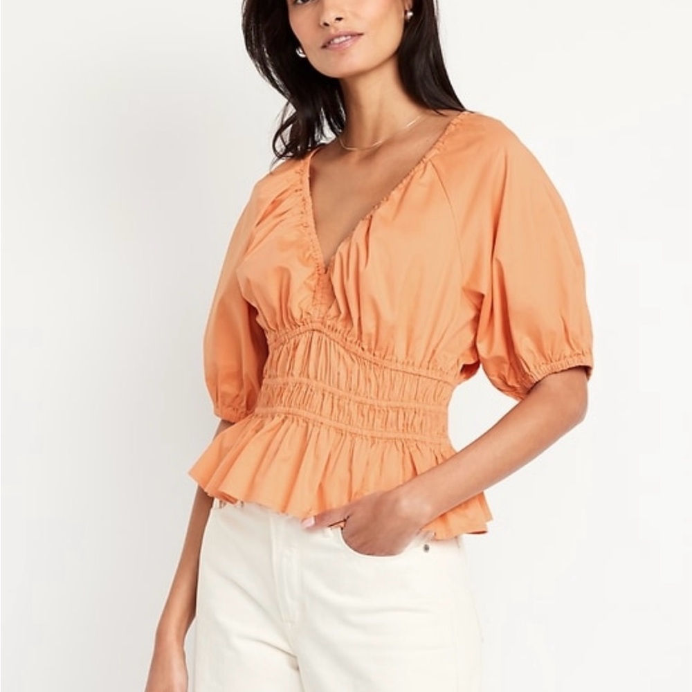 NWT Old Navy Orange Smocked Peplum Blouse